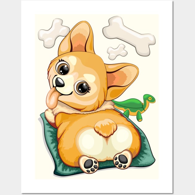 Corgi Pet Dog Playful Cartoon Character Wall Art by BluedarkArt